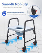Sangohe Bedside Commode, Portable Toilet for Elderly, Rolling Commode with Wheels, Rear Locking Wheels, Bariatric Bedside Commode, 7-qt Commode Bucket Included, Extra Wide Seat, 601A
