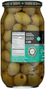 Tassos Green Pitted Mammoth Greek Olives (35.27oz) 1 Liter Jar