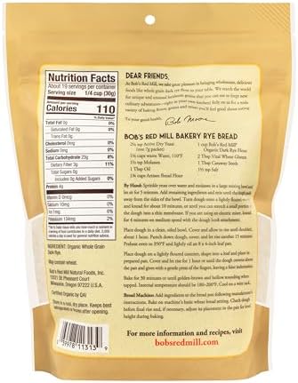 Bob's Red Mill Organic Dark Rye Flour, 20oz (Pack of 4) - Non GMO, Whole Grain, Vegan, Kosher