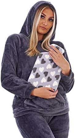 2 x Hot Water Bottles with Soft Fleece Cover - Natural Rubber 2 Litre Capacity - (Hearts Designs)