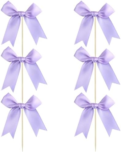 Ephlyn 24Pcs Purple Bow Cupcake Toppers Bow Cake Topper Birthday Decorations Mini Bowknot Cupcake Picks for Coquette Theme Party Decoration Bachelorette Bridal Engagement Wedding Party Purple