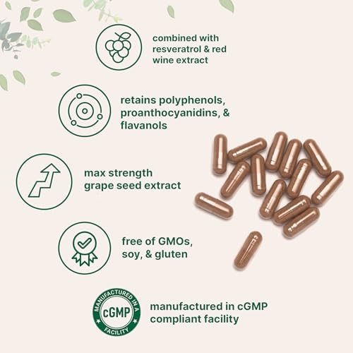 Micro Ingredients Grape Seed Extract, 240 Capsules | 3-in-1 Antioxidant Blend with Resveratrol & Red Wine Extracts | Max Strength Polyphenols Supplement | Non-GMO