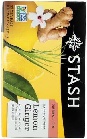 Stash Tea, Premium, Lemon Ginger Herbal Tea, Caffeine Free, 20 Tea Bags, 1.1 oz (34 g) - 2PC