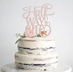 Half Way To One Cake Topper - Rose Gold Glitter 6 Months Birthday Decorations Supplies - Half Birthday Decorations Baby Girl, for Baby Shower/Gender Reveal Party/Baby Party Photo Booth Props
