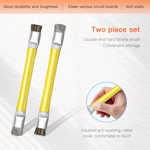 ESD Safe Anti-Static IC Cleaning Brush Tool -2Pcs Double Head Motherboard Hard Brush for IC Glue Removal,PCB Cleaning, Circuit Board Maintenance,Mobile Phone Repair - Yellow
