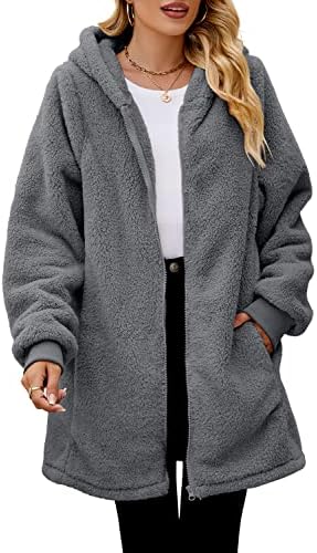 Yanekop Womens Oversized Sherpa Jacket Fuzzy Fleece Zip Up Jacket Warm Winter Coats Faux Fur Coat with Pockets