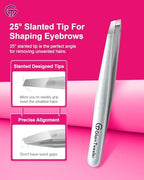Expert Slant and Point Tip Tweezer Set with Exclusive Storage & Carrying Case, GlamTweeler Sharp & Precision Tweezer Set for Eyebrows, Facial Hairs and Fine Hairs Removal (Sparkle Silver)