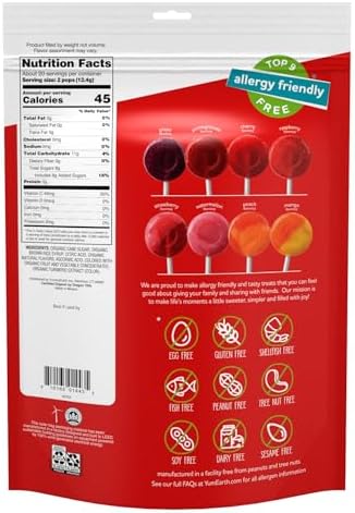 YumEarth Organic Pops Variety Pack, 40 Fruit Flavored Favorites Lollipops, Allergy Friendly, Gluten Free, Non-GMO, Vegan, No Artificial Flavors or Dyes