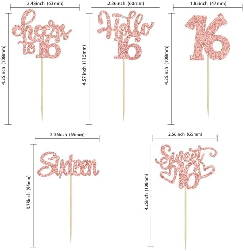 30Pcs 16th Birthday Cupcake Toppers Sixteen Happy 16th Cupcake Picks Cheers to 16 Sweet 16 Cake Decorations for Anniversary Party Supplies Rose Gold Glitter