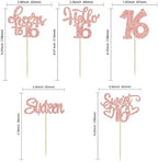 30Pcs 16th Birthday Cupcake Toppers Sixteen Happy 16th Cupcake Picks Cheers to 16 Sweet 16 Cake Decorations for Anniversary Party Supplies Rose Gold Glitter