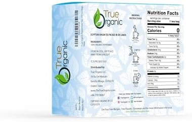 True Organic Premium Peppermint Tea |100 Count Tea Bags | USDA Organic & Kosher Certified |100 Envelop Organic Peppermint Tea Bags for Your Home & Cafe.