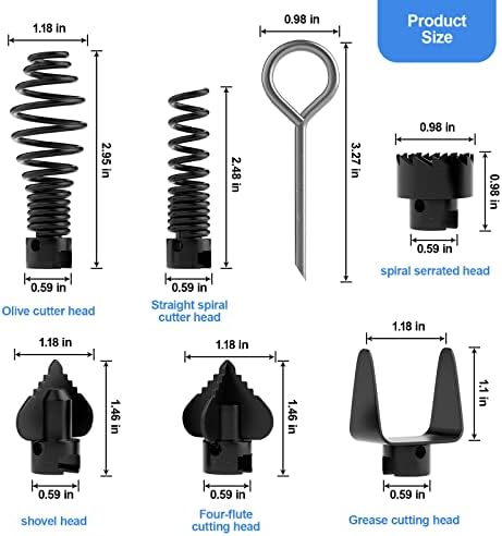 FEITON 7PCS Drain Cleaner Combination Cutter Head Set,16mm Manganese Steel Spring Automatic Locking Drain Dredging Cutter Head Accessories for Drain Cleaning Machines