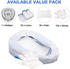 Stainless Steel Bed Pan for Elderly Females Heavy Duty Bedpan Set with 30 Liners Disposable and Super Absorbent Pads Thick Large Bed Pans with Lid for Men Women Home Use
