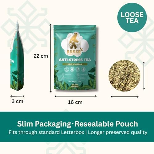 KUKER Anti-Stress Tea 100g Loose Leaf – Calming Herbal Tea with Chamomile, Valerian, Lavender & Lemon Balm – Natural Anxiety Relief & Sleep Support