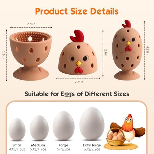 Egg Brush Cleaner, Egg Cleaner Scrubber for Fresh Eggs, Cute Chick Shaped Silicone Egg Washer, Reusable Multipurpose Washing Egg Tool for Fruits and Vegetables(Brown,1 Set)