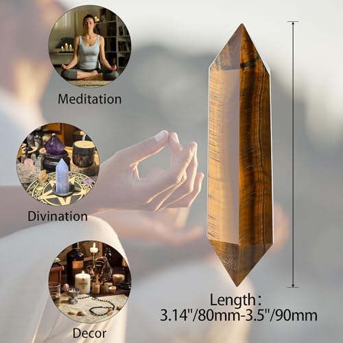 YATOJUZI 3.5" Tiger's Eye Healing Crystals Wand Natural Crystals and Healing Stones Large Hexagonal Crystal Points for Meditation Divination Reiki Energy Balancing 1PCS