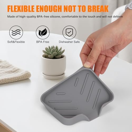 Silicone Soap Dish for Shower with Self Draining, 2 Pack Soap Holder for Bathroom, Silicone Sponge Holder for Kitchen Sink, Soap Tray for Dispenser, Scrubber, Bottle, 4.7"×3.9", Gray & Teal