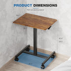 OLIXIS Mobile Standing Desk with Wheels Small Rolling Laptop Desks Portable Pneumatic Adjustable Height Sit Stand Table Computer Workstation for Home Office Rustic Brown