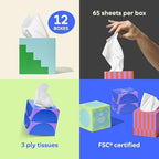 Who Gives a Crap Bamboo Tissues, Facial Tissue Cube Boxes, 100% Bamboo, 3 Ply, 12 Boxes, 65 Sheets per Box, Soft, Strong, and Sustainable, Eco Friendly With Plastic Free Packaging, 780 Total Tissues