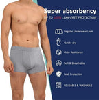 Washable Absorbency Urinary Incontinence Underwear for Men, Leak Proof Boxer Briefs for Bladder Leak Protection 3 Pack (4X-Large, Gray)