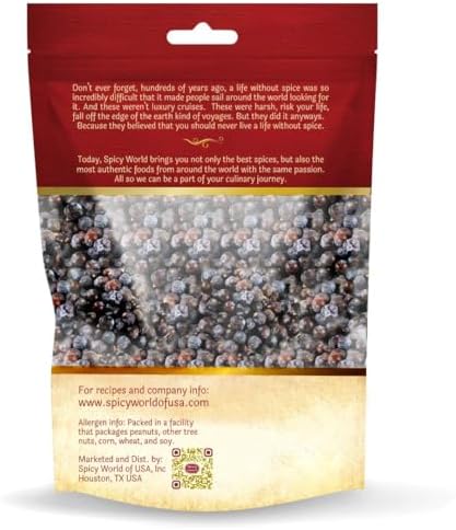 Spicy World Juniper Berries Whole 3.5 Ounce Bag- Pure - Great for Cooking, Drinks, Tea & More!