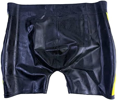 Men Latex Boxer Shorts Long leg Contrast Color Side Panel Waistband&edge Trim Swimming Trunks, Black