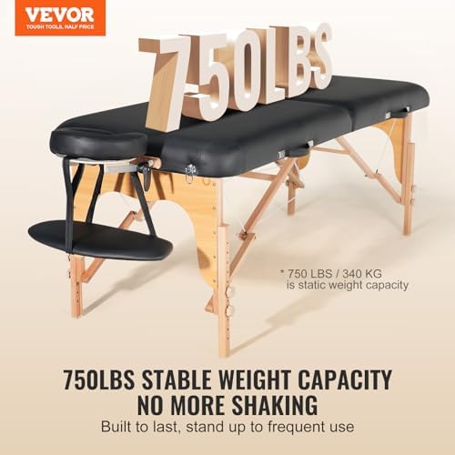 VEVOR Professional Wide Massage Table 30" W, Heavy Duty Folding Massage Table, 750LBS, 8-Level Height Adjustable Facial Salon Tattoo Bed, Portable Spa Table with Headrest, Hand Pallet & Carrying Bag