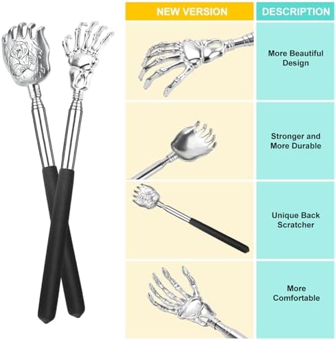 Unique 2 Pack Back Scratcher with Gift Bag - Premium Portable Metal Stainless Steel Telescoping Massage Tool - Gift for Men Women (Fix Style)