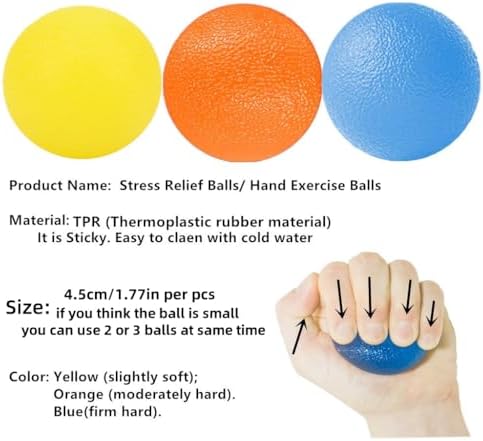 3 Resistance Levels Hand Exercise Balls, Stress Balls for Adults, Squeeze Balls for Physical Therapy, Hand Grip Strength Trainer Hand Squeezers for Strength, Wrist Forearm Finger Exerciser