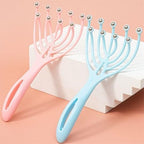 Head Massager Scalp Neck Comb – 1PC Handheld Relaxation Tool with 5 Fingers, 9 Claws & Steel Balls for Stress Relief & Hair Care-Claw Pink