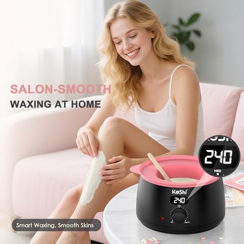 KeShi Waxing Kit for Women and Men, Digital Wax Warmer with 6 Bags Hard Wax Beads, at-Home Hair Removal Wax Kit for Full Body, Face, Eyebrow, Bikini, Legs, Brazilian Sensitive Skin