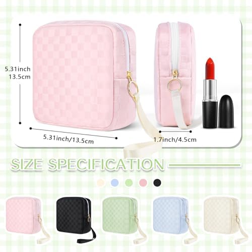 Likesing Tampon Holder for Purse, Upgraded 5.3" Checkered Period Bag, Sanitary Napkin Storage Bag with Wrist Strap for Girls Women, Thickened Portable Period Pad Pouch(Black)