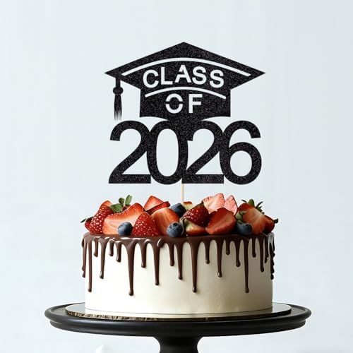 Class of 2026 Cake Topper, 2025 Graduation Party,Congrats Grad Cake Decorations, Congratulations High School/College/University Graduate Celebration Party Supplies (Black)