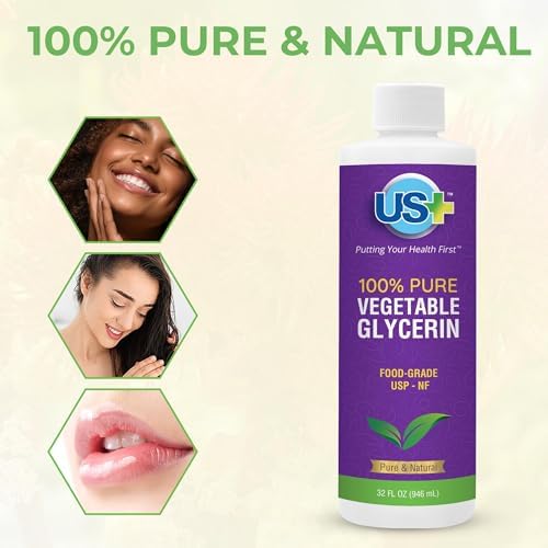 US+ 32oz 100% Pure Vegetable Glycerin - Pharmaceutical & Food Grade (USP) - All-Natural Moisturizer & Cleanser - For Skin, Hair, Soaps and More