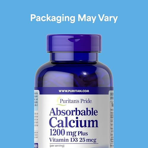 Puritan's Pride Absorbable Calcium 1200 mg Plus Vitamin D3 25mcg 1000 IU with Bone-Active™, 200 Rapid Release Softgels