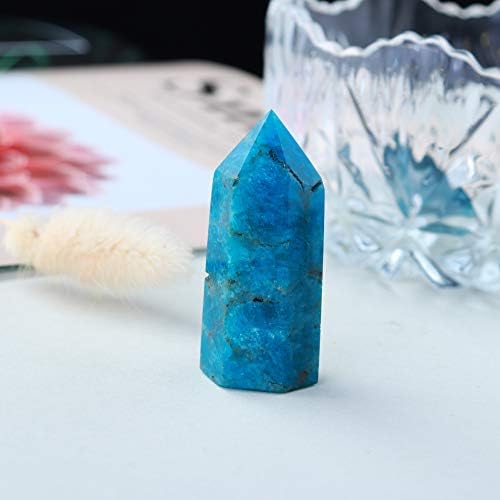 Runyangshi Blue Apatite Natural Crystal Healing Wands, 2"-2.4"(5-6cm) Single Point Healing Crystal Wand 6 Faceted Reiki Chakra Stones Crystal Healing Prism for Reiki，Meditation Therapy Home Decor