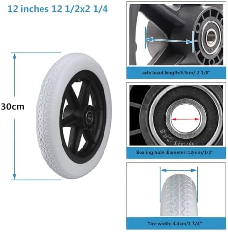 12 Inch Wheelchair Rear Wheel, 12 1/2x2 1/4 Solid Polyurethane Tire, Manual Wheelchairs Transport Chair Wheel Replacement Parts(Gray)