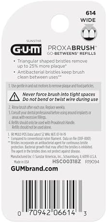 GUM Proxabrush Go-Betweens Refills - Wide - Compatible with GUM Permanent Handle - Reusable Interdental Brushes - Soft Bristled Dental Picks, 8 Count (Pack of 6) 48 Total