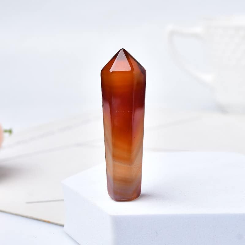 AtkitS 1PC Natural Carnelian Hexagonal Column Sardonyx Crystal Point Red Agate Meditation Tower Mineral Home Decoration