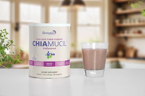 Chiamucil Prebiotic Chia Fiber Supplement Powder – For Appetite Control & Digestive Health – Chia Fiber & Chicory Root (Inulin) – Gluten & Sugar Free, Vegan, Non-GMO, Unflavored - 100 servings