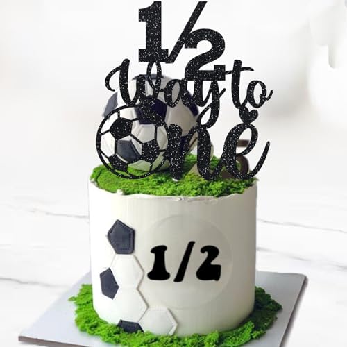 Soccer 1/2 Way to One Cake Topper half birthday decoration baby boys girls 6 month birthday party supplies