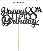 Black Happy 88th Birthday Cake Topper, Black Glitter Cheers To 88 Years Party Cakes Decorations, Supply