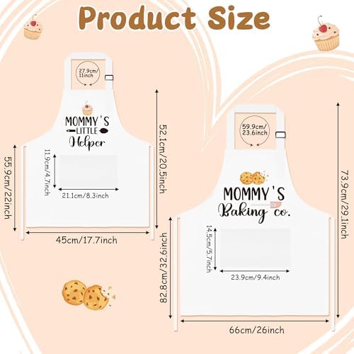 Kids Adult Apron Set - 2Pcs Mom and Child Adjustable Waterproof Kitchen Aprons with 2 Pockets, Back to School Baking Smocks for Cooking Painting, Birthday Gifts for Mom