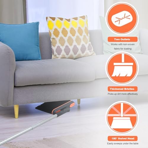 Broom with Dustpan Combo Set, 54'' Extendable Long Handle Broom, 180 Degree Rotating Brush Indoor Sweeping, Dustpan with Comb Teeth, Ideal for Home, Kitchen, Lobby, and Office