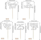 30 PCS Happy 25th Birthday Cupcake Toppers Glitter Twenty Five Hello 25 Cheers to 25 Fabulous Cupcake Picks for Happy 25th Birthday Anniversary Party Cake Decorations Supplies Silver