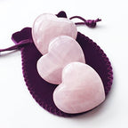 Polar Jade Set of 3 Hand-Carved Natural Rose Quartz Puffy Hearts – Healing Stones for Chakra Energy, Meditation, Massage, and Elegant Decoration