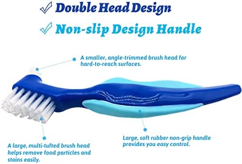Premium Hard Denture Brush, Multi-Layered Bristles & Portable Double Sided Toothbrush for Denture Care (Pack of 3)
