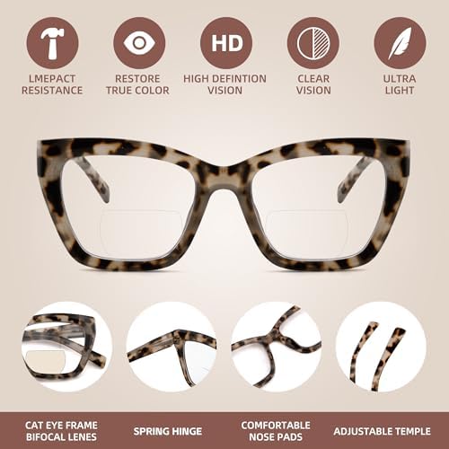 HIYANJN Bifocal Reading Glasses For Women Men 3 Pack Fashion Cat Eye Computer Readers Clear Top Oversized Eyeglasses