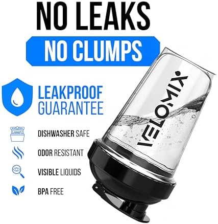 VELOMIX -2 Pack- 20 oz Protein Shaker Bottles for Protein Mixes - 2x Wire Whisk | Leak Proof Shaker Cups for Protein Shakes and Pre Workout | Protein Shaker Bottle Pack (Black/Transparent)