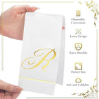 Pasimy 100 Pcs Initial Napkins Monogram Guest Napkins Gold Letter Paper Towels Disposable Elegant Dinner Towels for Wedding Bridal Shower Holiday Birthday Party Tableware Decor(R Letter)
